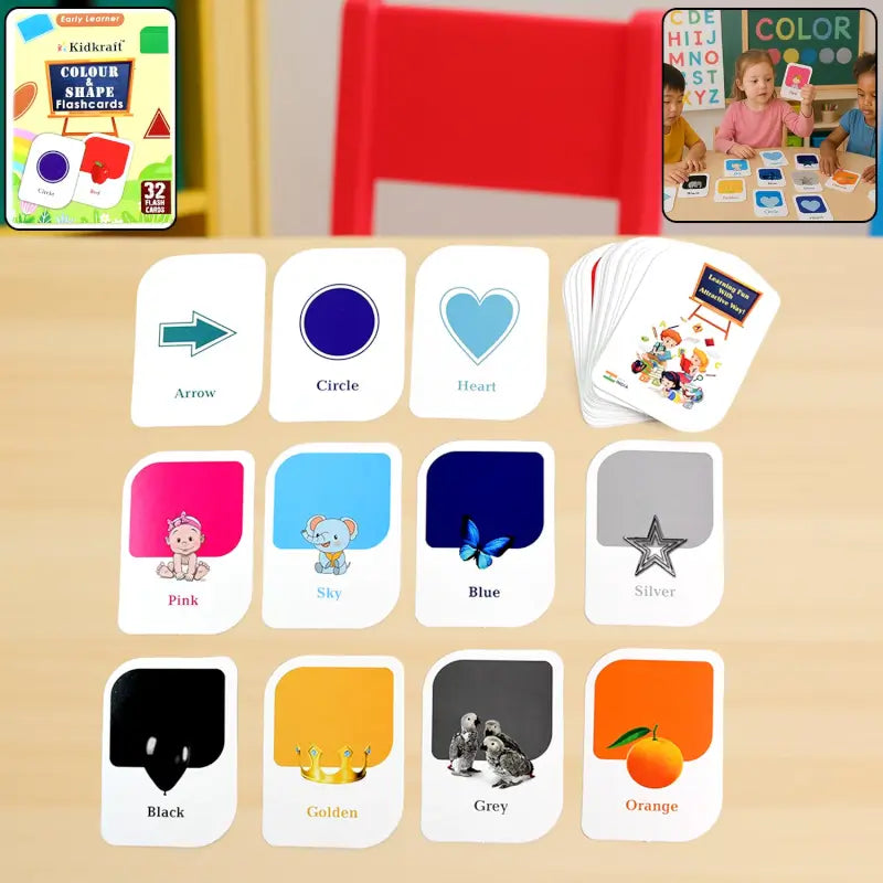 KidKraft Colour &amp; Shape Flashcards – 32-Piece Preschool Learning Set for Toddlers